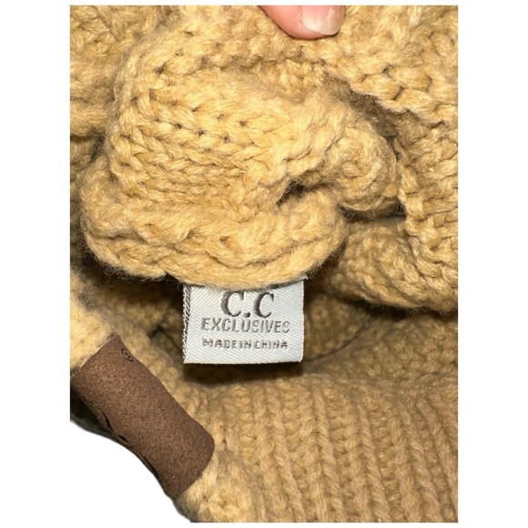 CC Beige Knit Beanie FURTALK Green Faux Fur Pom Hat Womens Winter Lot - Picture 7 of 16